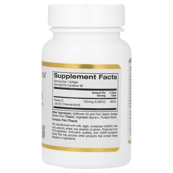 Вітамін Д3 California Gold Nutrition (Vitamin D3) 5000 МО 90 рибних желатинових капсул Вітамін Д3 California Gold Nutrition (Vitamin D3) 5000 МО 90 рибних желатинових капсул
