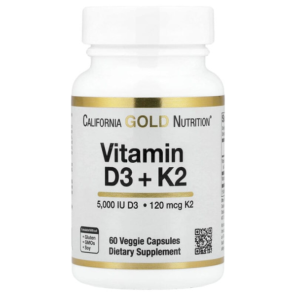 Вітаміни California Gold Nutrition Вітамін D3+K2 Vitamin D3+K2 60 вегетаріанських капсул