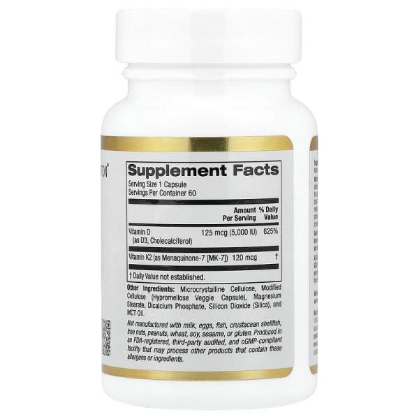 Вітаміни California Gold Nutrition Вітамін D3+K2 Vitamin D3+K2 60 вегетаріанських капсул