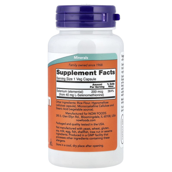 Селен NOW Foods SELENIUM 200 мкг 90 Капсул