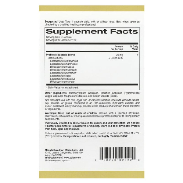 Пробиотик California Gold Nutrition LactoBif Probiotics 5 Billion CFU 120 капсул