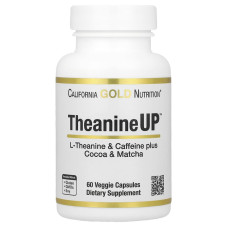 Біологічно активна добавка California Gold Nutrition, Theanine UP для концентрації енергії, L-теанін та кофеїн, 60 рослинних капсул
