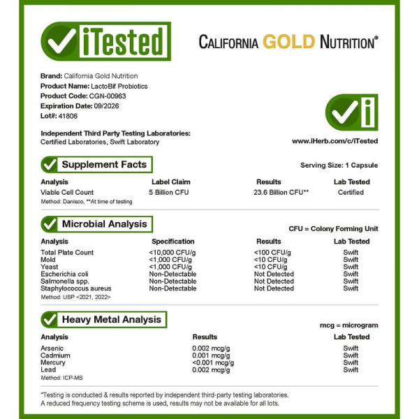Пробиотик California Gold Nutrition LactoBif Probiotics 5 Billion CFU 120 капсул