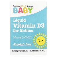 Рідкий вітамін D3 для дітей, California GOLD Nutrition "Baby D3" холекальциферол у краплях, 10 мкг/400 МО (10 мл)
