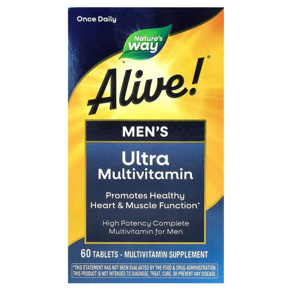 Мультивитамины для мужчин Nature's Way, Alive! "Men's" Ultra Potency, высокоусвояемый комплекс поливитамин (60 таблеток)
