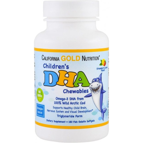 Жирные кислоты для детей California Gold Nutrition Children's DHA Chewables 100% Wild Arctic Cod 180 капсул