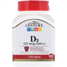 Витамин Д3, Сильные кости и поддержка иммунитета, Vitamin D3 5000, 21st Century 110таб