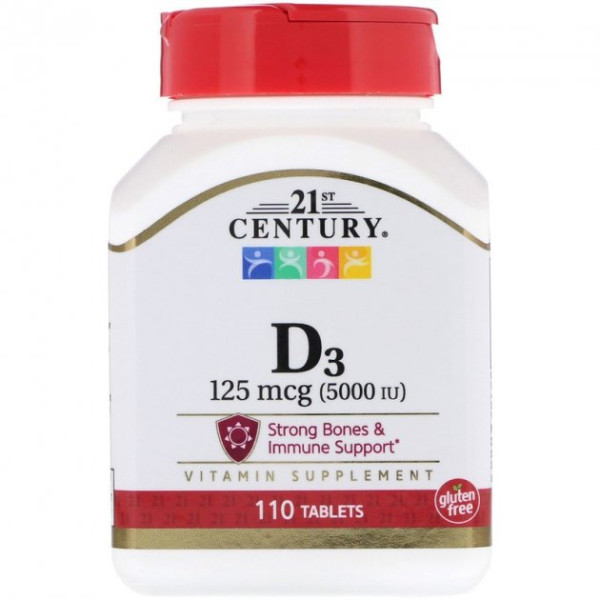 Витамин Д3, Сильные кости и поддержка иммунитета, Vitamin D3 5000, 21st Century 110таб