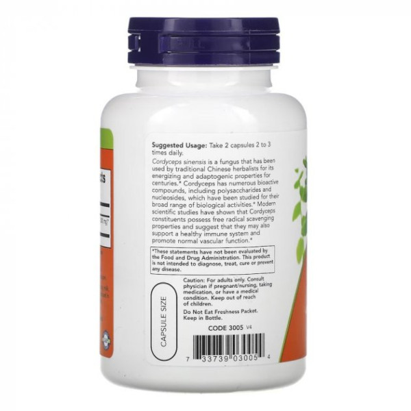 Натуральная добавка NOW Cordyceps 750 mg, 90 капсул