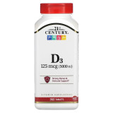 Вітамін Д3, Сильні кістки та підтримка імунітету, Vitamin D3 5000, 21st Century 360 таб Вітамін Д3, Сильні кістки та підтримка імунітету, Vitamin D3 5000, 21st Century 360 таб