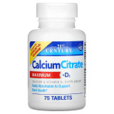 Витамины Кальций цитрат с витамином Д3 21st Century Calcium Citrate Maximum + D3 75 таблеток