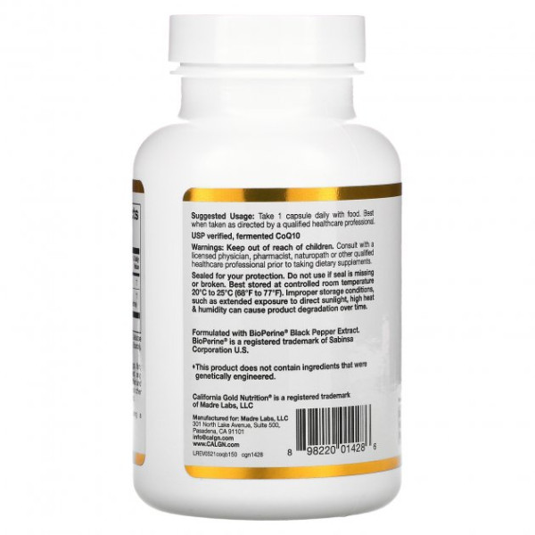 Коэнзим Q10 California GOLD Nutrition "CoQ10 with Bioperine" с биоперином, 100 мг (150 капсул) Коэнзим Q10 California GOLD Nutrition "CoQ10 with Bioperine" с биоперином, 100 мг (150 капсул)