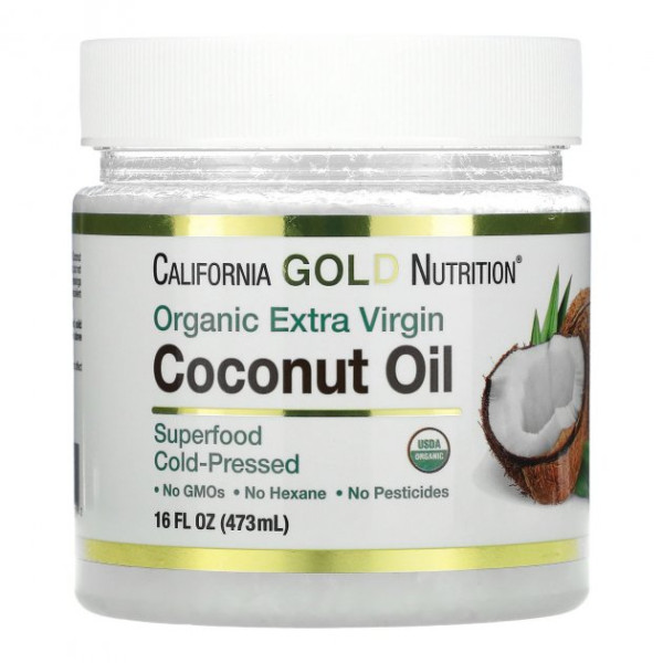 Кокосова олія California Gold Nutrition Organic Coconut Oil першого холодного віджиму для внутрішнього та зовнішнього застосування 473 мл
