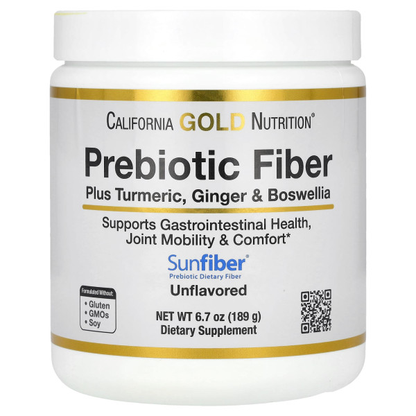 Пребиотическая клетчатка California Gold Nutrition плюс куркума имбирь и босвелия Prebiotic Fiber Plus Turmeric Ginger Boswellia 189 грамм