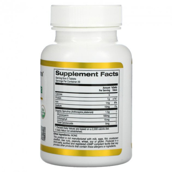 Органическая спирулина California GOLD Nutrition "Organic Spirulina" 500 мг (60 таблеток)