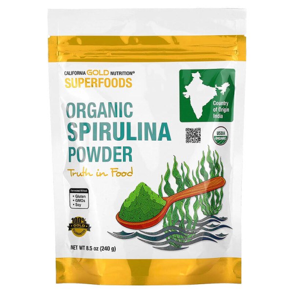 Органічна спіруліна California GOLD Nutrition, Superfoods "Organic Spirulina Powder" порошок (240 г)