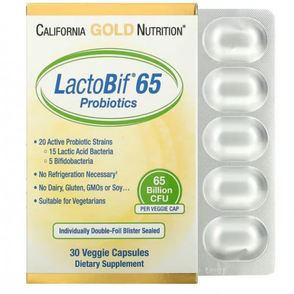 Пробиотик California Gold Nutrition LactoBif Probiotics 65 Billion CFU 30 капсул