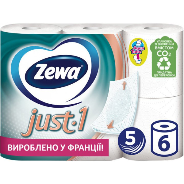 папір Zewa Just 1 білий 5 шарів 6 рулонів