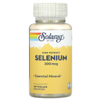 Селен 200 мкг Solaray Selenium Yeast Free для здоровья щитовидной железы 90 растительных капсул