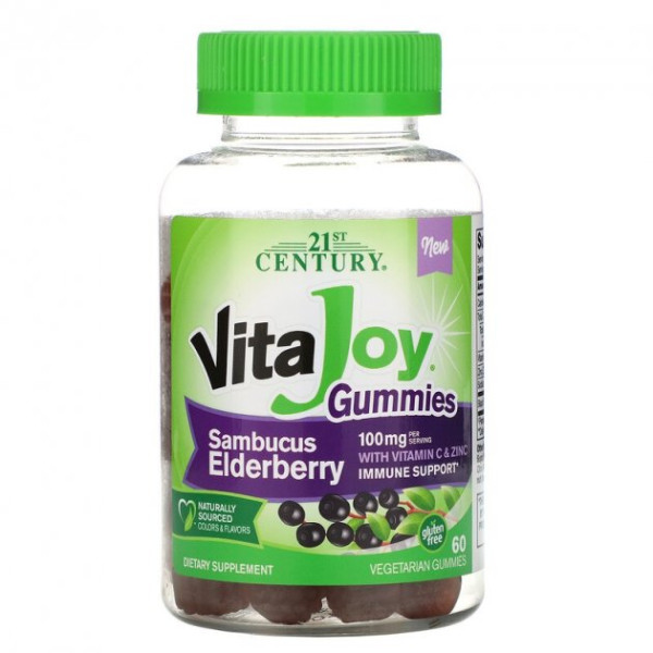 Жевательный витамин С с бузиной и цинком 21st Century VitaJoy Gummies Sambucus Elderberry, 60 мармеладок