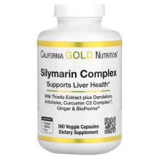 Силимариновий комплекс для печінки California Gold Nutrition Silymarin Complex Liver Health (розторопша артишок куркуму) 360 капсул
