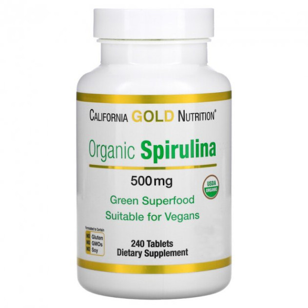 Органическая спирулина California GOLD Nutrition "Organic Spirulina" 500 мг (240 таблеток)