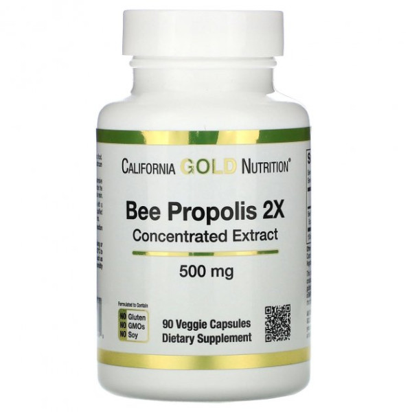 Прополіс California Gold Nutrition Bee Propolis 2X концентрований екстракт 500 мг 90 капсул