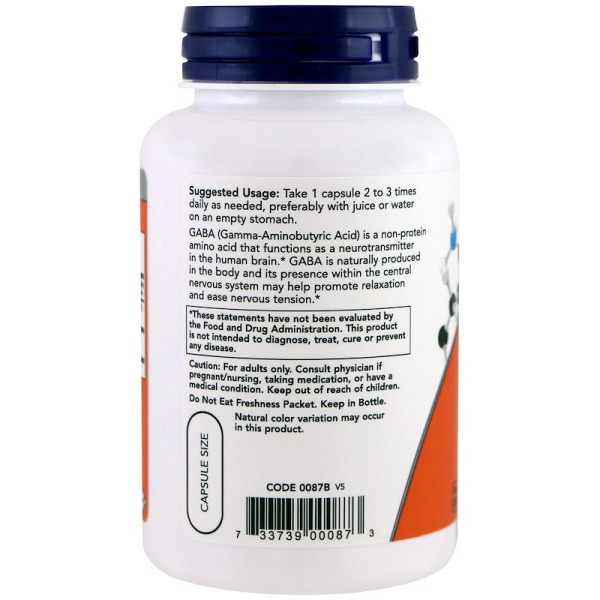 Гамма-аміномасляна кислота NOW Foods 500 mg (100 капсул)