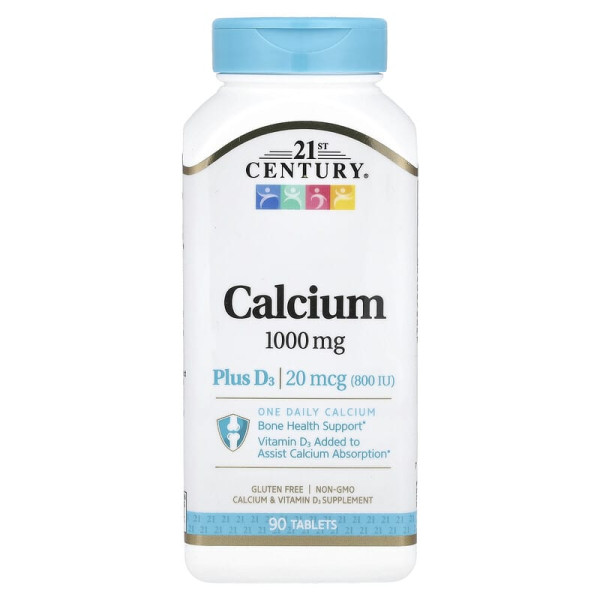Кальцій з вітаміном D3, 21st Century "Calcium Plus D3" 1000 мг, 800 МО (90 таблеток)