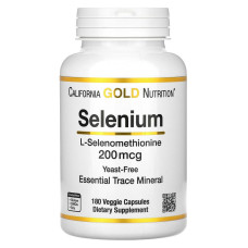 Селен 200 мкг California Gold Nutrition Selenium (селенометионин) антиоксидант для иммунитета и щитовидной железы 180 капсул