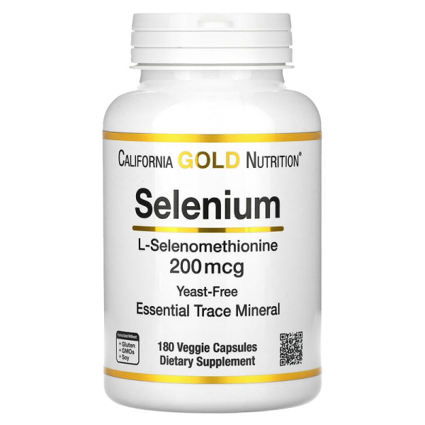 Селен 200 мкг California Gold Nutrition Selenium (селенометионин) антиоксидант для иммунитета и щитовидной железы 180 капсул