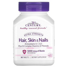 Мультивітамінний комплекс Hair Nails Skin 21st Century, добавка для волосся, шкіри та нігтів, підвищена сила дії, 90 таблеток