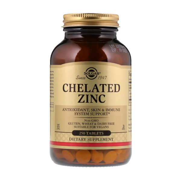 Цинк хелатний Chelated Zinc, Solgar, 250 таблеток