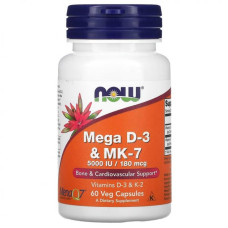 Витамины Now Foods Mega D-3 & MK-7 5000 IU 180 мкг 60 капсул