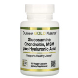 Глюкозамин, Хондроитин, МСМ и Гиалуроновая кислота (Glucosamine Chondroitin, MSM plus Hyaluronic Acid), California Gold Nutrition, 60 капсул