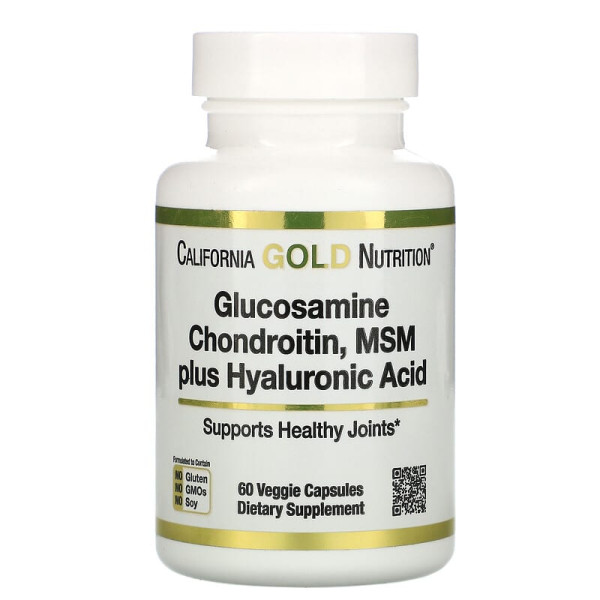 Глюкозамин, Хондроитин, МСМ и Гиалуроновая кислота (Glucosamine Chondroitin, MSM plus Hyaluronic Acid), California Gold Nutrition, 60 капсул