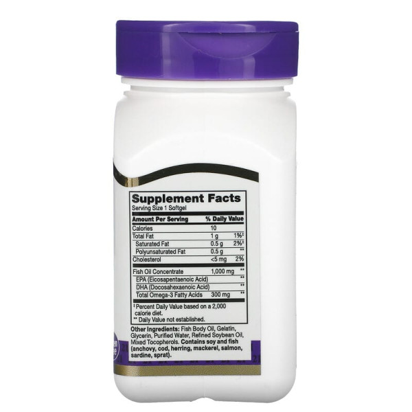 Жирные кислоты 21st Century Fish Oil 1000 мг 60 гелевых капсул Жирные кислоты 21st Century Fish Oil 1000 мг 60 гелевых капсул