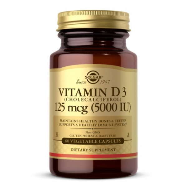 Вітамін Д3, Vitamin D3, Solgar, 5000 МО, 60 капсул