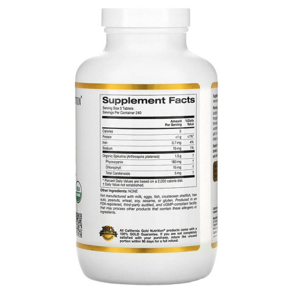 Органическая спирулина California GOLD Nutrition "Organic Spirulina" 500 мг (720 таблеток)