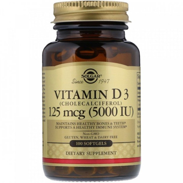 Вітамін Д3, Vitamin D3, Solgar, 5000 МО, 100 капсул