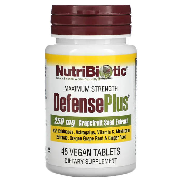 Екстракт кісточок грейпфрута, максимальна ефективність, Maximum Strength DefensePlus, NutriBiotic, 45 веганських таблеток