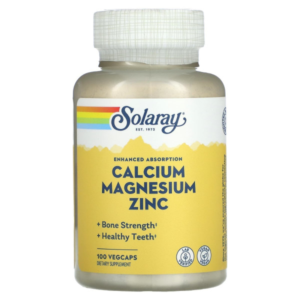 Кальций магний и цинк Calcium Magnesium Zinc Solaray, 100 капсул