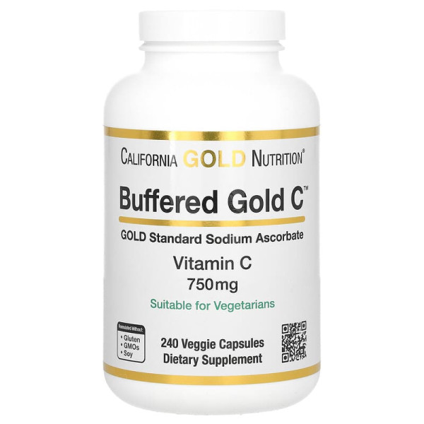 Буферизованный витамин С, California GOLD Nutrition "Buffered Gold C" аскорбат натрия, 750 мг (240 капсул)