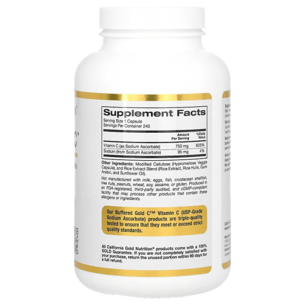 Буферизованный витамин С, California GOLD Nutrition "Buffered Gold C" аскорбат натрия, 750 мг (240 капсул)