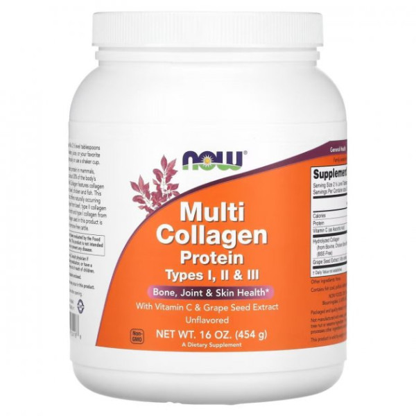 Мультиколлагеновый протеин типы I II и III без вкуса NOW Foods (Multi Collagen Protein) 454 г
