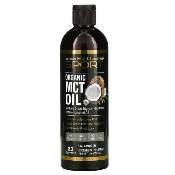 Органічна олія МСТ California GOLD Nutrition, Sport "Organic MCT Oil" тригліцериди середнього ланцюга (355 мл)